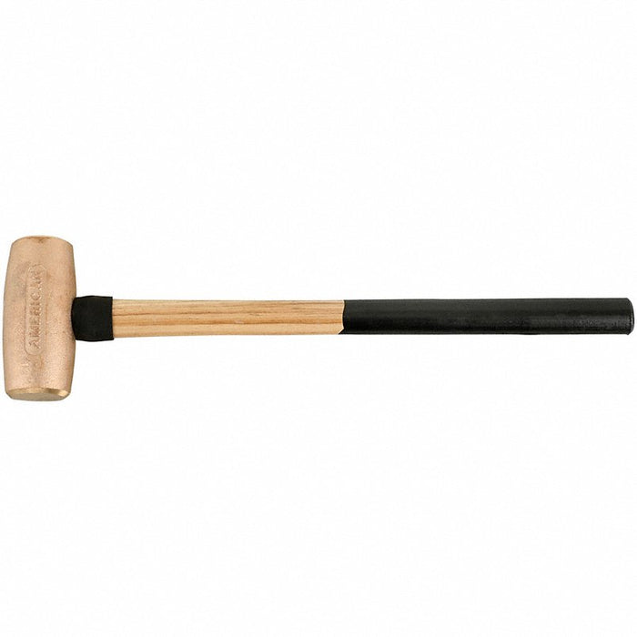 Soft-Face Sledge Hammer: Brass, Wood Handle, 10 lb Head Wt, 4 in Dia, 26 in Overall Lg, Round Shape