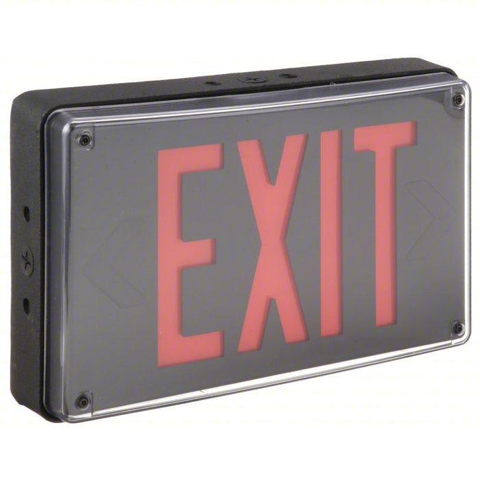 Exit Sign: Red, 1 Faces, Emergency Battery Backup, Aluminum, Nickel Cadmium, 8 3/4 in Overall Ht, LV