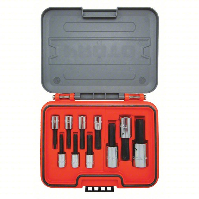 Hex Bit Set: 3/8 in_1/2 in Drive Size, 10 Pieces, 1/8 in to 9/16 in Range of Tip Sizes, SAE