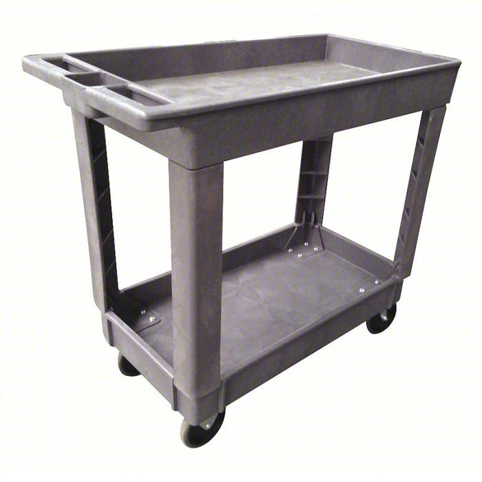 Utility Cart with Deep Lipped Plastic Shelves: 500 lb Load Capacity, Gray, Flat
