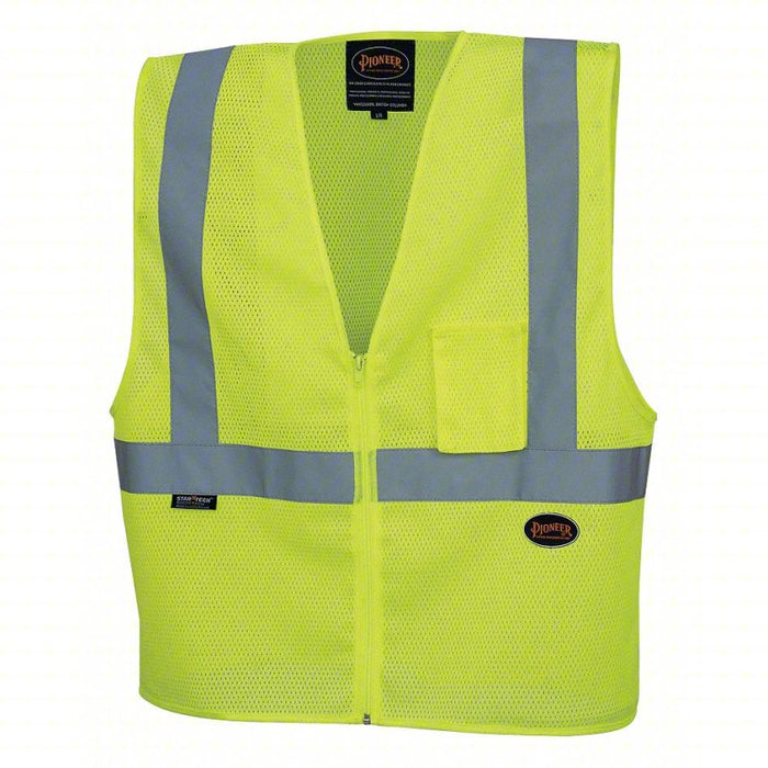 Safety Vest,Mesh,Hi-Vis Yellow,XL: ANSI Class 2, XL, Lime, Solid Polyester, Zipper