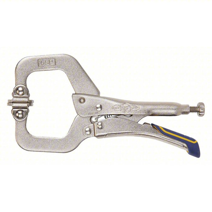 Locking C-Clamp: Swivel, 2 1/4 in Max Jaw Opening, 1 1/2 in Throat Dp, Release Lever