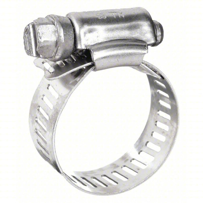 Worm Gear Hose Clamp: 201 Stainless Steel, Perforated Band, 1/2 in – 1 1/4 in Clamping Dia, 10 PK