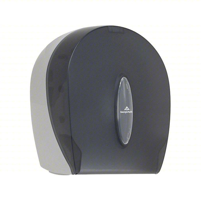 Toilet Paper Dispenser: Jumbo Core, Horizontal Single Roll, Plastic, Smoke, Wall