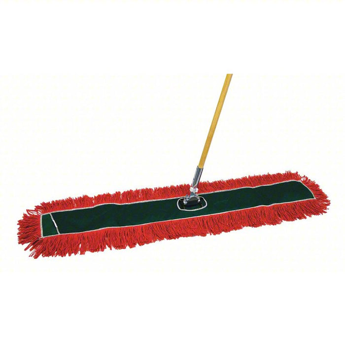 Dust Mop Kit: Slide On Connection, Nylon/Polyester Mop Head, Wood Handle, 5 in Mop Head Dp