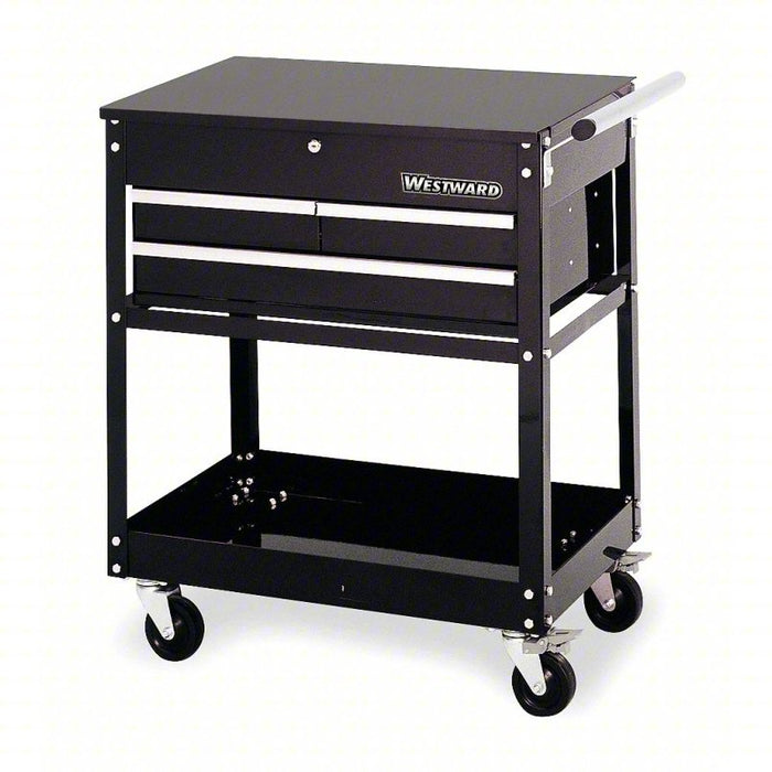 Tool Utility Cart: Gloss Black, 30 in Wd, 20 in Dp, 31 in Ht, Hinge, Keyed, 3 Drawers