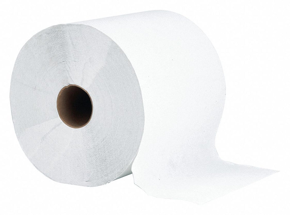 Paper Towel Roll: White, 8 in Roll Wd, 1,000 ft Roll Lg, Continuous Sheet Lg, 6 PK