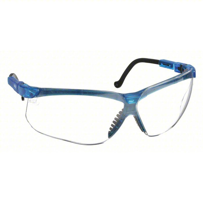 Safety Glasses: Anti-Scratch, Brow Foam Lining, Wraparound Frame, Half-Frame, Blue