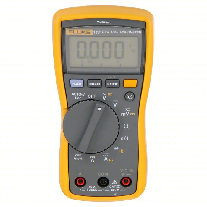 Digital Multimeter: CAT III 600V, TRMS, 600 V Max AC Volt Measurement, 6,000, LCD, FLUKE-117