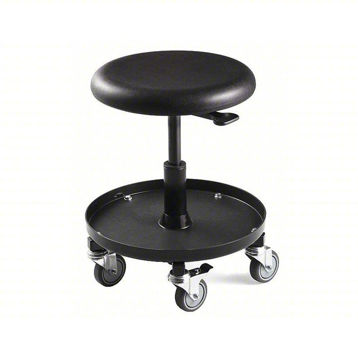 Round Stool: 27 in Overall Ht, Pneumatic Lever, 20 in min to 27 in max, No Backrest, Black