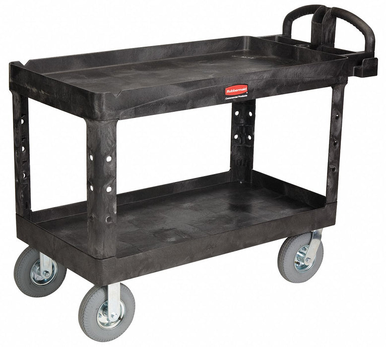 Utility Cart with Deep Lipped Plastic Shelves: 750 lb Load Capacity