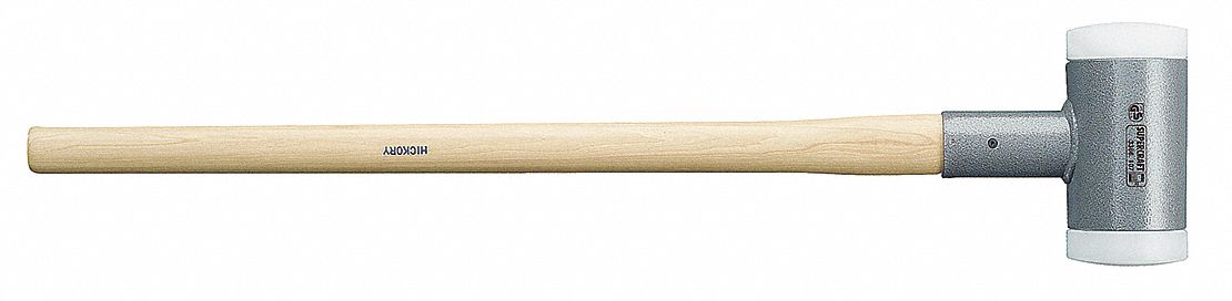 Dead-Blow Sledge Hammer: Wood Handle, Plain Grip, 20 lb Head Wt, 4 in Hammer Face Dia, Nylon/Steel