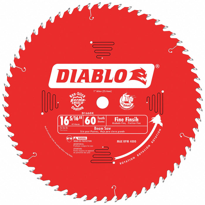 Circular Saw Blade: 16 5/16 in Blade Dia., 60 Teeth, 0.114 in Cut Wd, 1 in Arbor Size