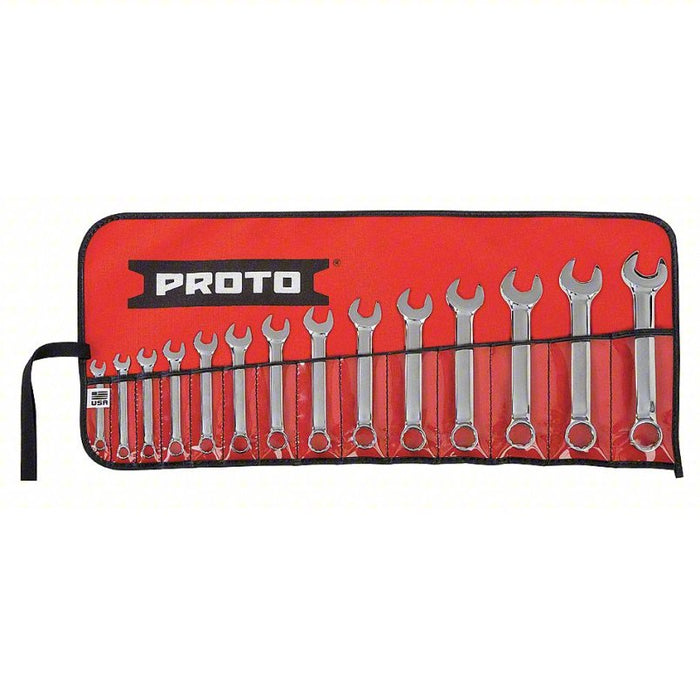 Combination Wrench Set: Alloy Steel, Chrome, 14 Tools, 6 mm to 19 mm Range of Head Sizes