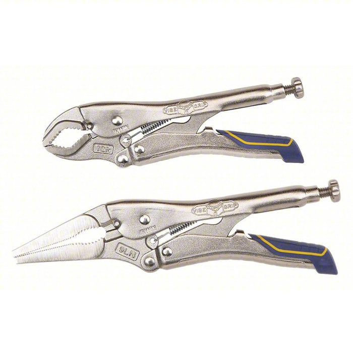 Locking Pliers Set: Curved, 1 1/2 in_2 3/4 in Max Jaw Opening, 7 in_9 in Overall Lg