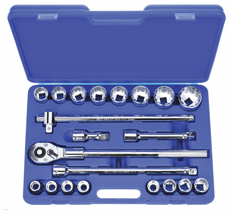 Socket Wrench Set: 3/4 in Drive Size, 21 Pieces, 19 mm to 50 mm Socket Size Range