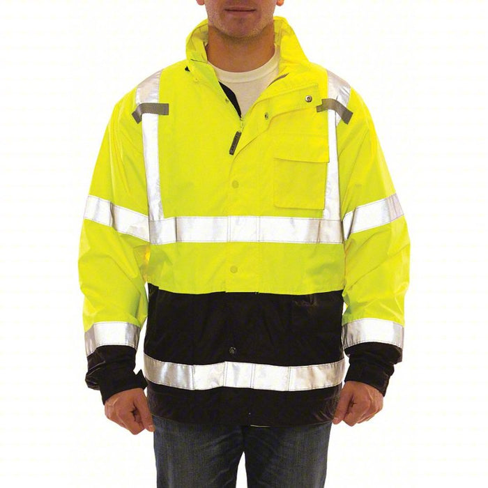 Jacket: U, ANSI Class 3, 4XL, Green/Yellow, Zipper with Storm Flap, 6 Pockets, Jacket Jacket
