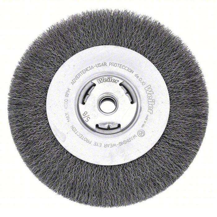 Wire Wheel Brush: 7 in Brush Dia., 5/8 in Arbor Hole, 0.014 in Wire Dia., Carbon Steel