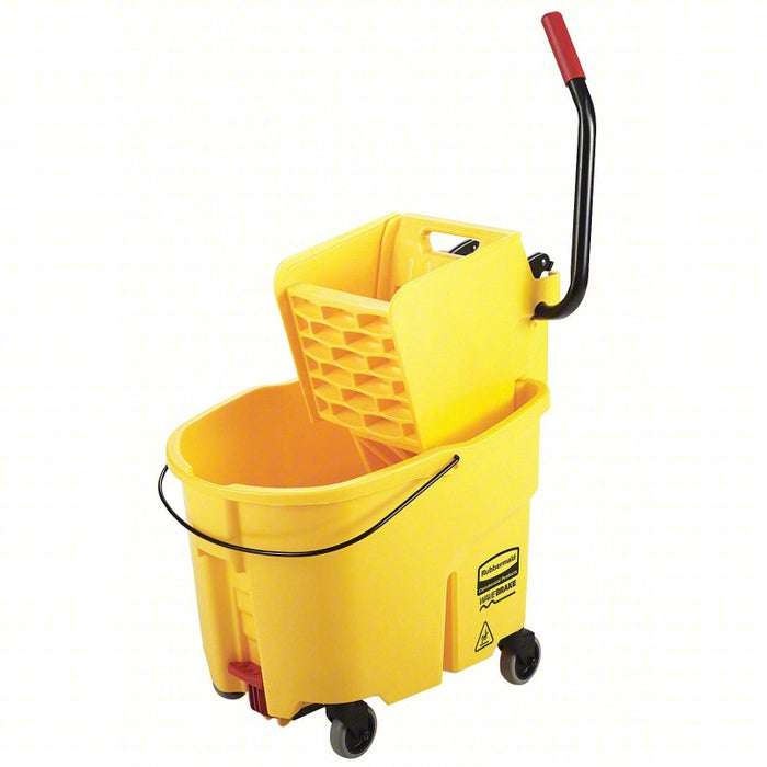 Mop Bucket and Wringer: Side Press, 8 3/4 gal Capacity, Plastic, Oval