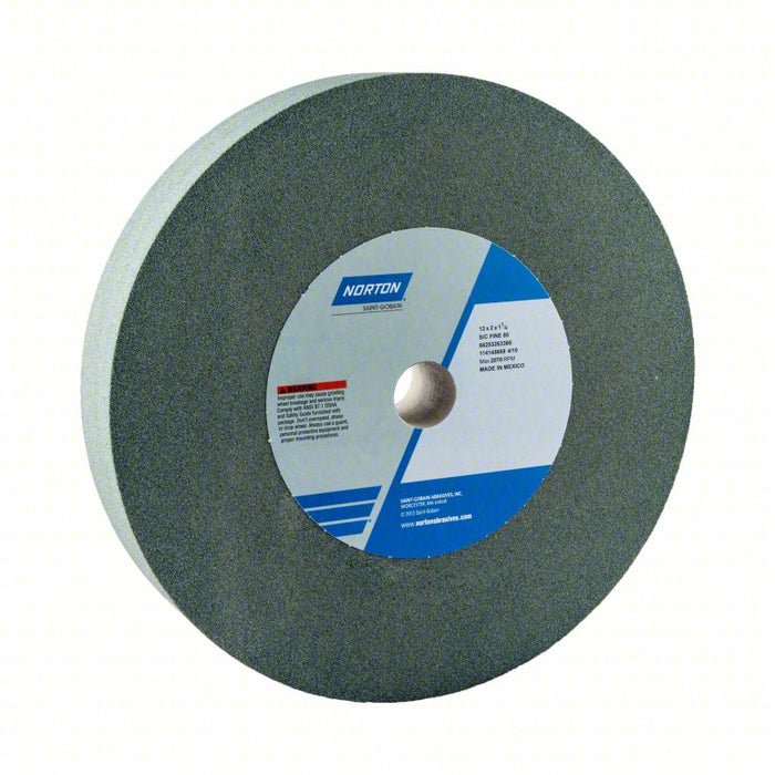 Straight Grinding Wheel: Type 1, 12 in x 2 in x 1 1/4 in, Silicon Carbide, 80 Grit