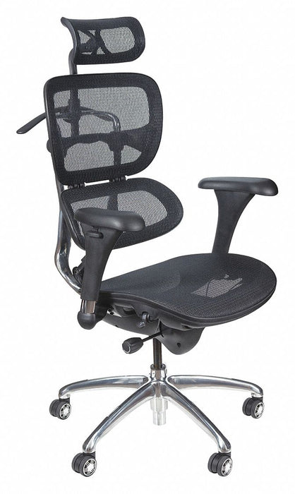 Task Chair: Adj Arm, Black, Mesh, 300 lb Wt Capacity, 18 in to 21 in Nom. Seat Ht. Range