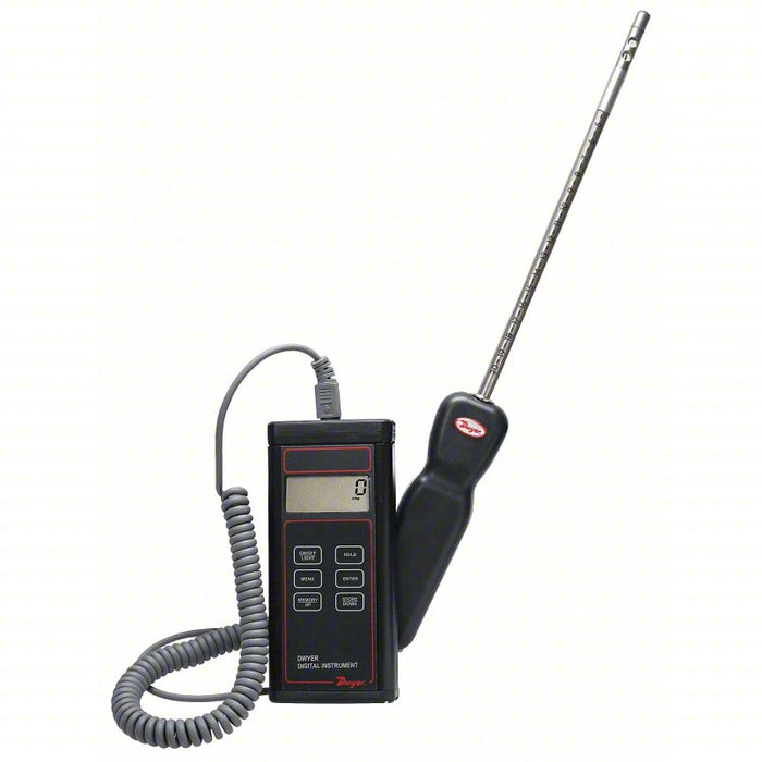Anemometer: Hot Wire and Thermistor, 4.5 Digit LCD, 0 to 6,000 fpm, ±3% Accuracy