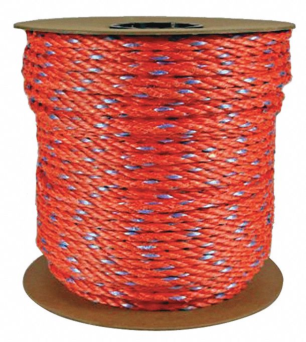 General Purpose Utility Rope: Twisted, 3/8 in Dia, 430 lb Working Load Limit, Orange