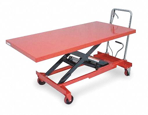 Manual Mobile Scissor-Lift Table: 1,000 lb Load Capacity, 63 in x 31 1/2 in Platform, Steel