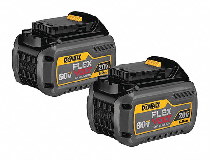 Battery: DEWALT®, 20V/60V FLEXVOLT, Li-ion, 2 Batteries Included, 6 Ah, FLEXVOLT, 2 PK