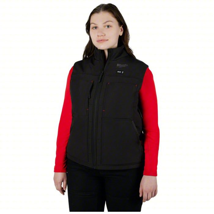 Heated Vest: Women's, L, Black, 8 hr, 41 in Max Chest Size, 5 Outside Pockets, Zipper