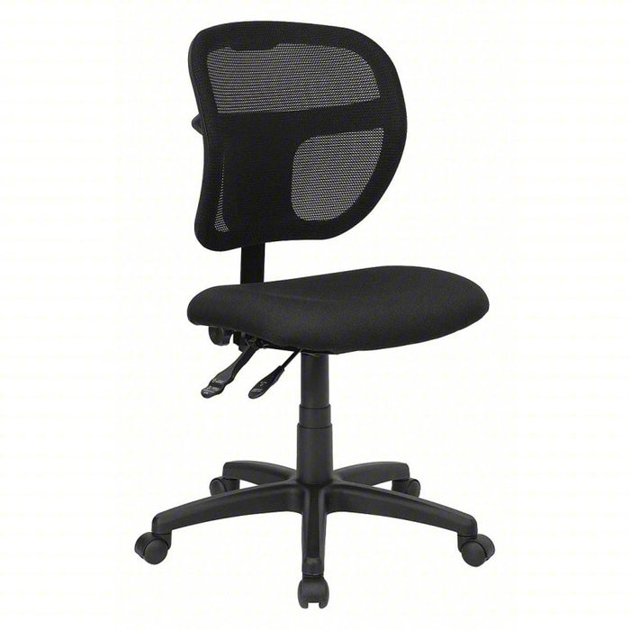 Task Chair: No Arm Arm, Black, Mesh, 250 lb Wt Capacity, Unassembled