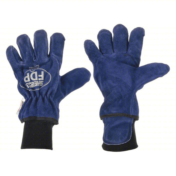 Firefighters Gloves: Structural, Nomex Knit, L, Cowhide Leather, Blue, Cowhide Leather, 1 PR
