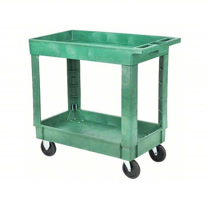 Utility Cart with Deep Lipped Plastic Shelves: 500 lb Load Capacity, Green, Flat