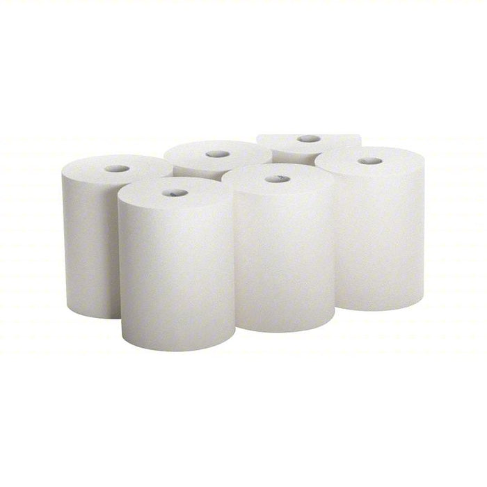 Paper Towel Roll: White, 10 in Roll Wd, 800 ft Roll Lg, Continuous Sheet Lg, 6 PK