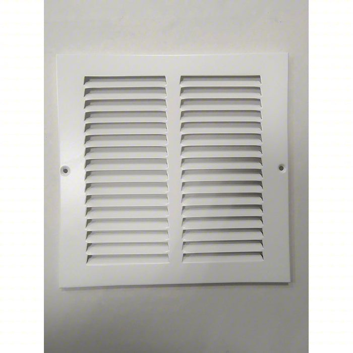 Return Air Grille: Louvered Grille, White, Powder Coated, Steel, 9 3/4 in H, 9 3/4 in W, 1/4 in D