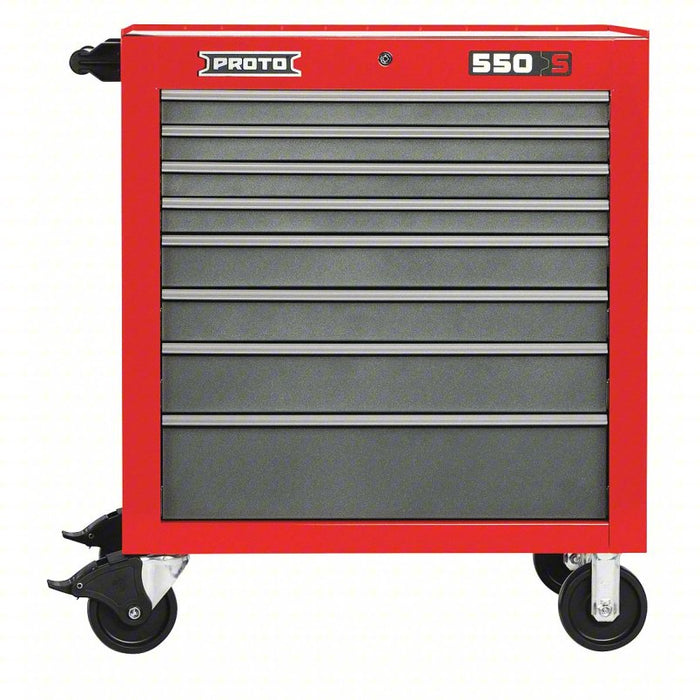 Rolling Tool Cabinet: Gloss Red, 34 in W x 25 1/4 in D x 41 in H, Gray, Ball Bearing