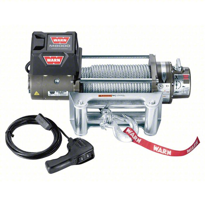 Electric Winch: Pulling, 12V DC, 8,000 lb 1st Layer Load Capacity, 4.8 fpm 1st Layer Line Speed