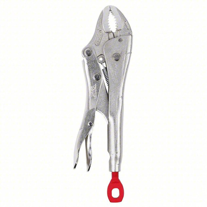 Locking Plier: Curved, Lever, 1 in Max Jaw Opening, 4 in Overall Lg, 7/8 in Jaw Lg, Tether Ready
