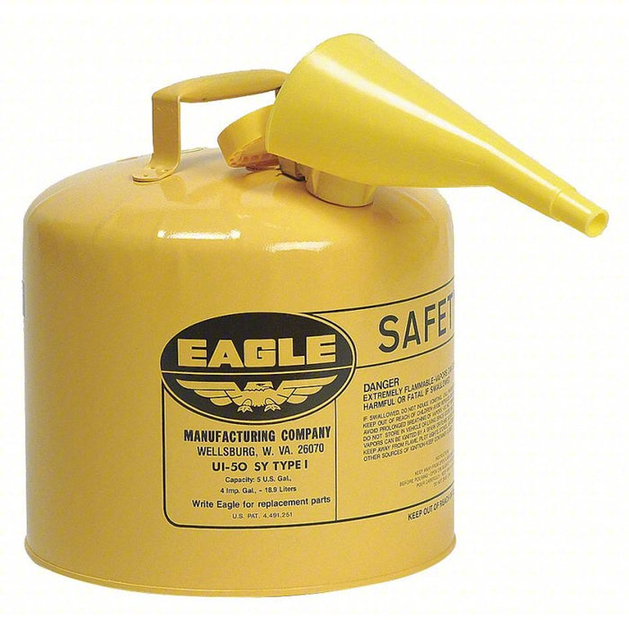 Type I Safety Can: For Diesel, Galvanized Steel, Yellow, 12 1/2 in Outside Dia., 15 1/2 in Ht