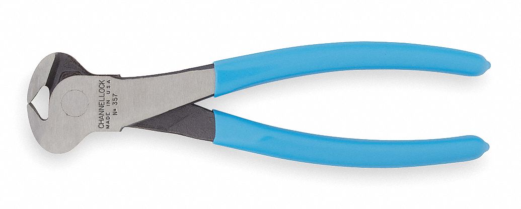 End Cutting Nippers: 7 1/4 in Overall Lg, For 0.09 in Max Wire Thick, 1 3/4 in Jaw Wd