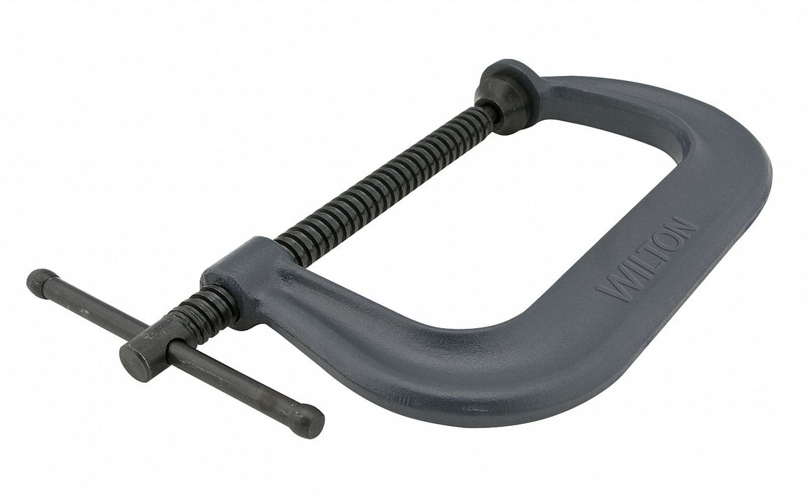 C-Clamp: Extra Heavy Duty, V-Grooved, Swivel, Sliding T Handle, 0 in – 8 1/4 in Jaw Opening