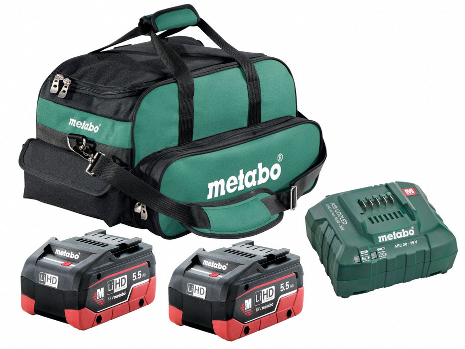 Battery and Charger Kit: Metabo, 18V, Li-Ion, Charger Included, 2 Batteries Included, 5.5 Ah, LiHD