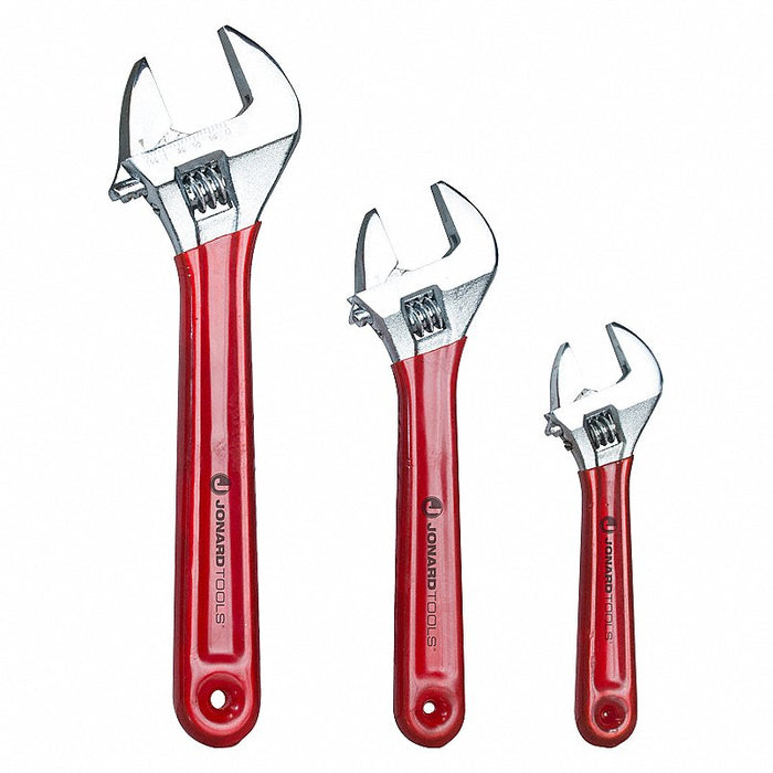 Adjustable Wrench Set: Alloy Steel, Chrome, 15/16 in_1 1/8 in_1 5/16 in Jaw Capacity