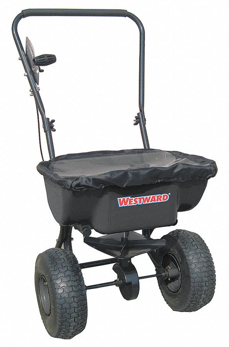 Broadcast Spreader: 30 lb Capacity, Pneumatic, Loop, 1 Hole, Cable, Includes Cover, Steel