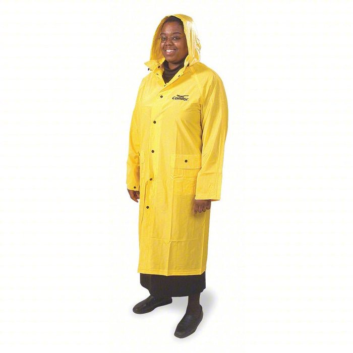 Rain Coat with Detachable Hood: Rain Coat, 3XL, Yellow, Snap, Snap-On (Included) Hood, PVC