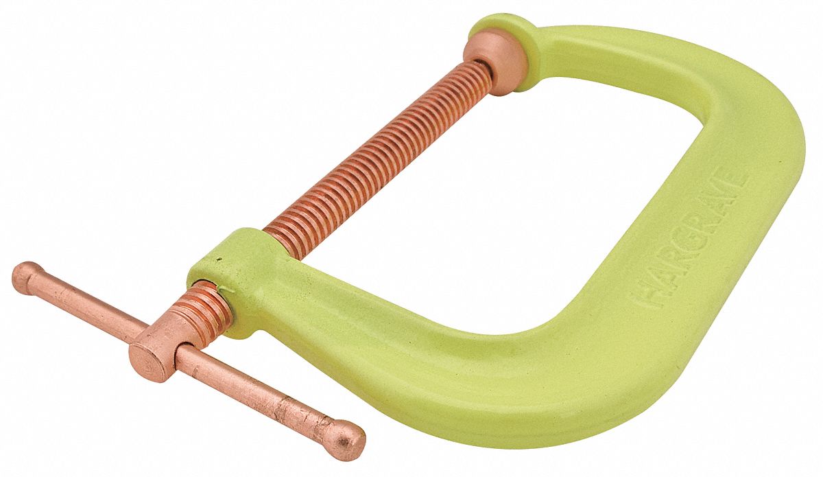 Spatter Resistant C-Clamp: High Vis, Extra Heavy Duty, V-Grooved, Swivel, Sliding T Handle
