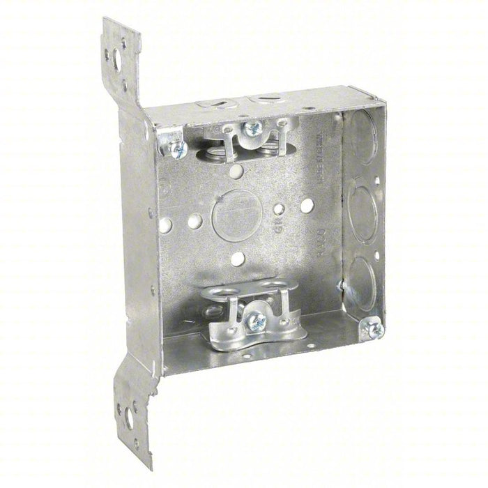 Electrical Box: Galvanized Zinc, 1 1/2 in Nominal Dp, 4 in Nominal Wd, 4 in Nominal Lg, 2 Gangs, FM