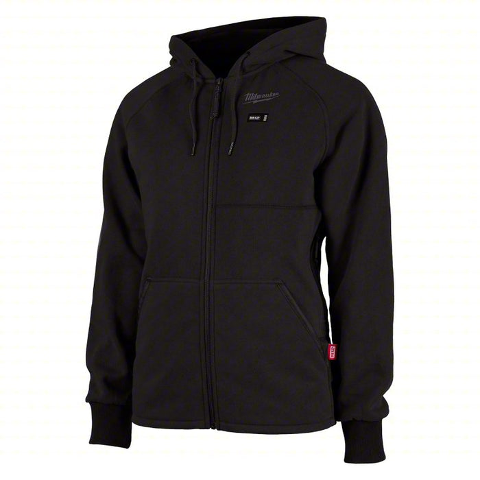 Heated Hoodie: Women's, S, Black, Up to 8 hr, 35 in Max Chest Size, 3 Outside Pockets