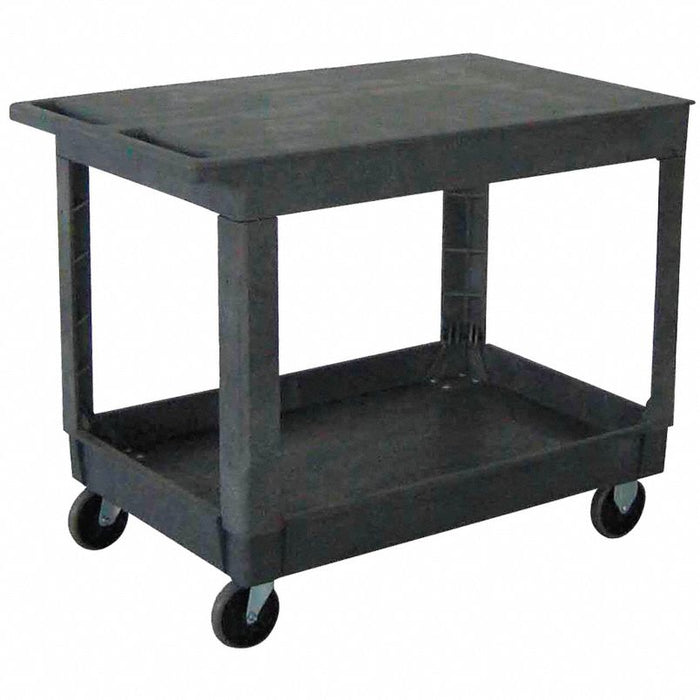 Utility Cart with Deep Lipped & Flush Plastic Shelves: 500 lb Load Capacity, Gray