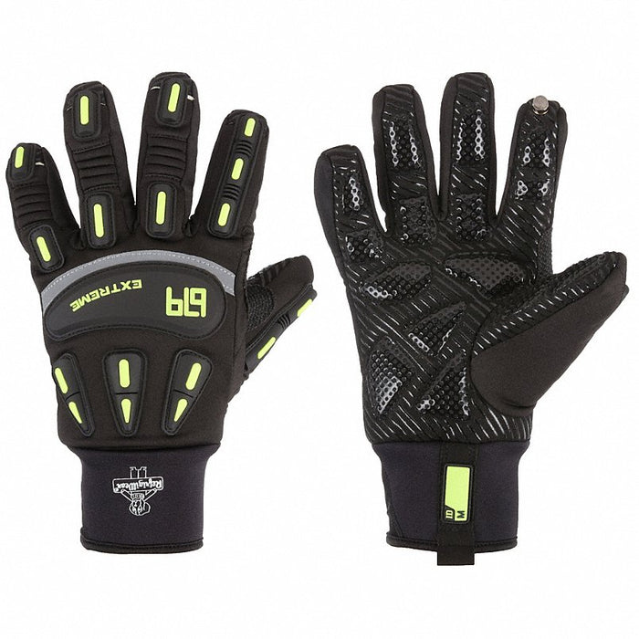 Mechanics Gloves: 2XL ( 11 ), -30°F Min Temp, Synthetic Leather with Silicone Grip, 1 PR